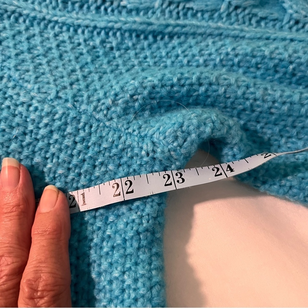 Talbots Turquoise Blue Cable Knit Pointelle Puff Sleeve Sweater - XL Petite - Picture 7 of 10